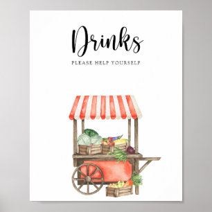 Affiche Baby shower légumes - Boissons, servez-vous