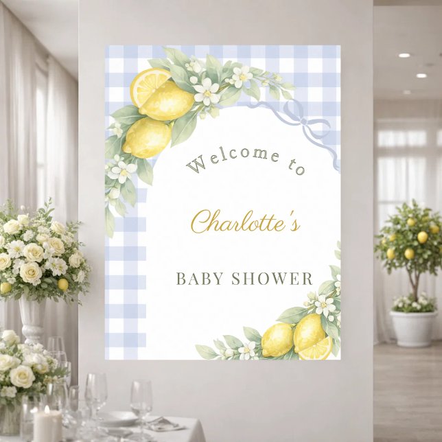 Affiche Baby Shower lemons blue gingham bow boy welcome (Créateur téléchargé)