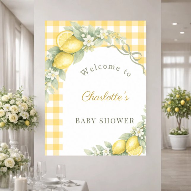 Affiche Baby Shower lemons gingham bow welcome (Créateur téléchargé)