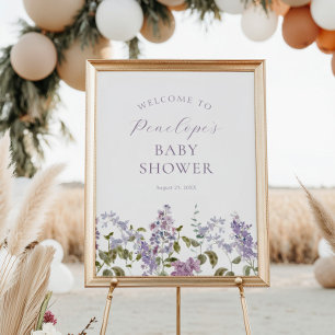 Affiche Baby shower Lilac et Lavender Flowers Bienvenue