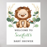Baby shower Lion Or Vert Moderne Bienvenue