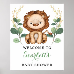 Affiche Baby shower Lion Or Vert Moderne Bienvenue