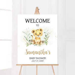 Affiche Baby shower Lion verdoyant Bienvenue