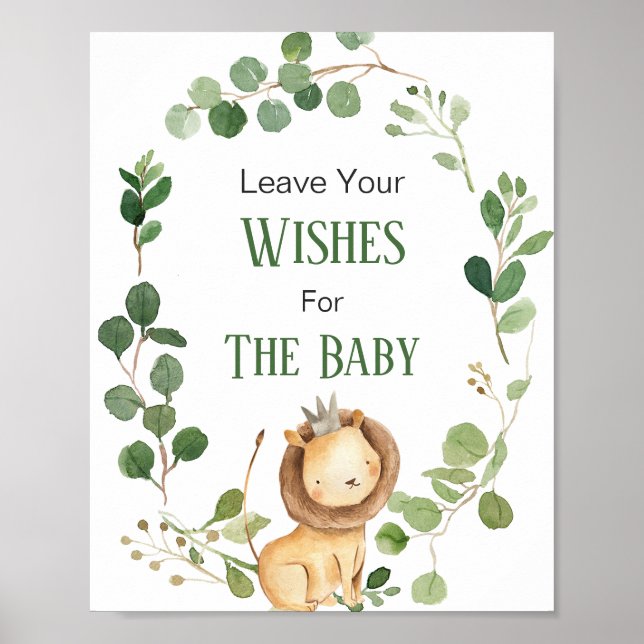Affiche Baby shower Lion verdoyant Voeux pour bébé (Devant)