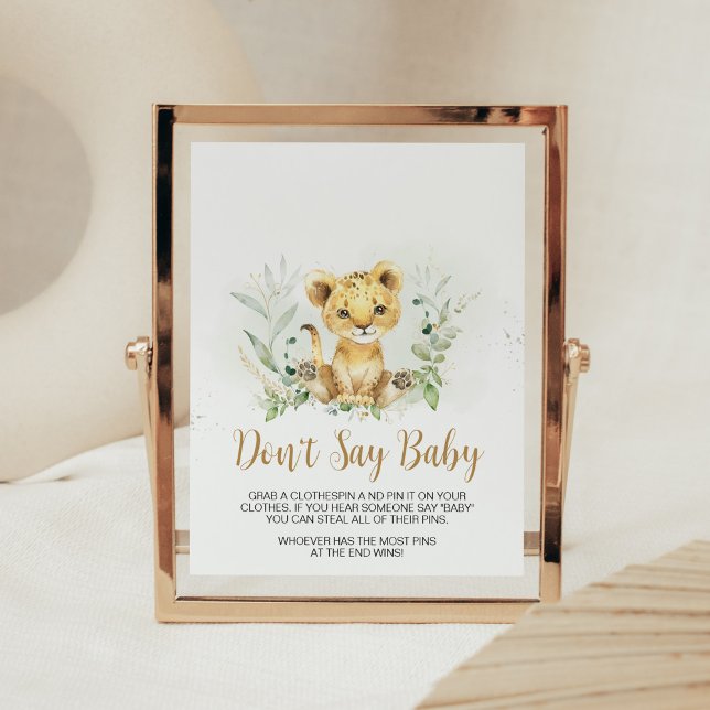 Affiche Baby shower Lion vert ne dit pas bébé (Gender Neutral Lion Jungle Baby Shower Don't Say Baby Sign)