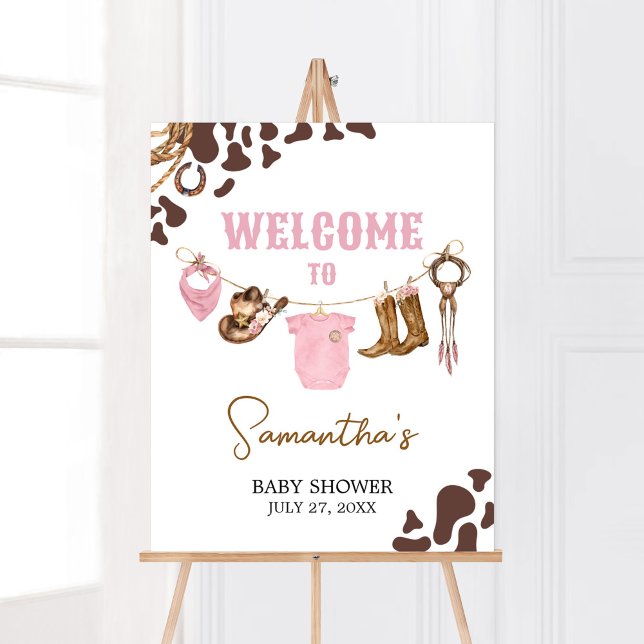 Affiche Baby shower Little Cowgirl Bienvenue (Pink Western Rodeo Baby Shower Welcome Sign)