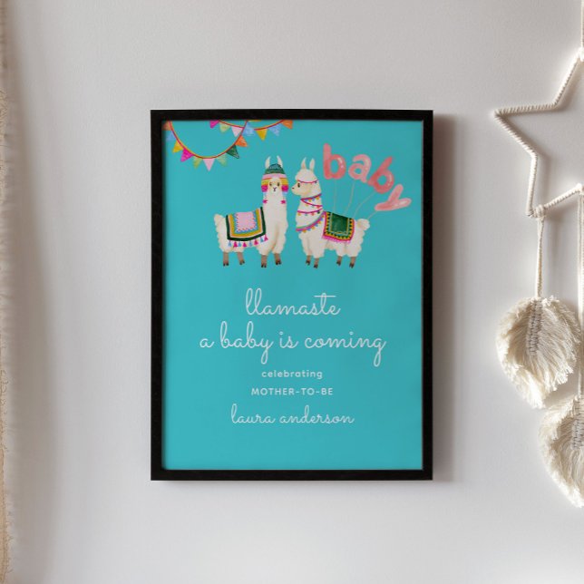 Affiche Baby shower Llama bleu turquoise - Llamaste (Créateur téléchargé)