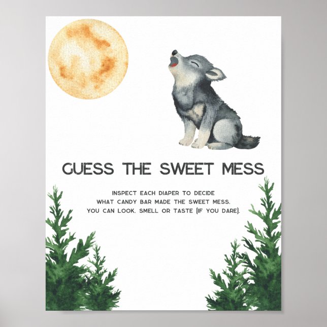 Affiche Baby shower Loup - Devinez le doux désordre (Devant)