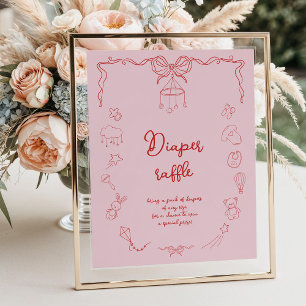 Affiche Baby-Shower manuscrite, tirage au sort de couches
