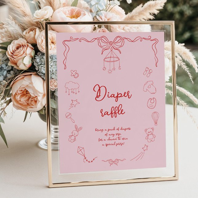 Affiche Baby-Shower manuscrite, tirage au sort de couches  (Créateur téléchargé)