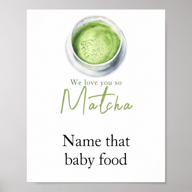 Affiche Baby shower Matcha Latte - Donnez un nom à ce bébé (Devant)