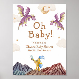 Affiche Baby shower médiéval Fairytale Dragon Boy Bienvenu