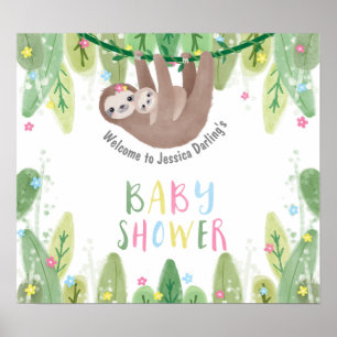 Affiche Baby shower mignon bienvenue paresseux avec maman