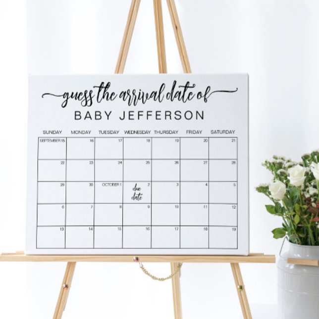 Affiche Baby shower minimal devis date d'échéance Calendri (Créateur téléchargé)