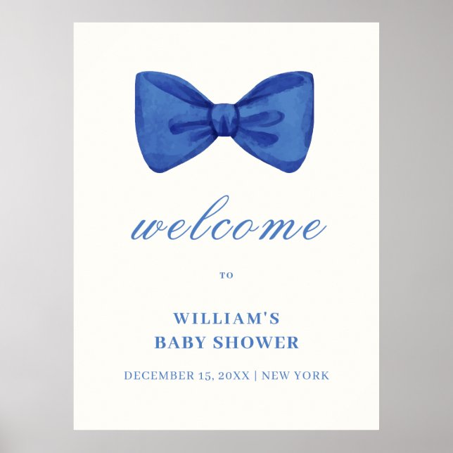 Affiche Baby shower minimaliste bleu Bow Boy Bienvenue (Devant)
