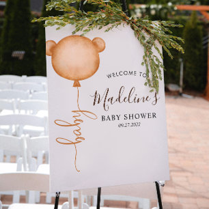 Affiche Baby shower minimaliste chic à ballon d'ours
