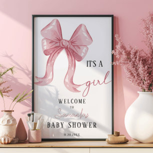 Affiche Baby shower minimaliste rose Elegant Bow Girl