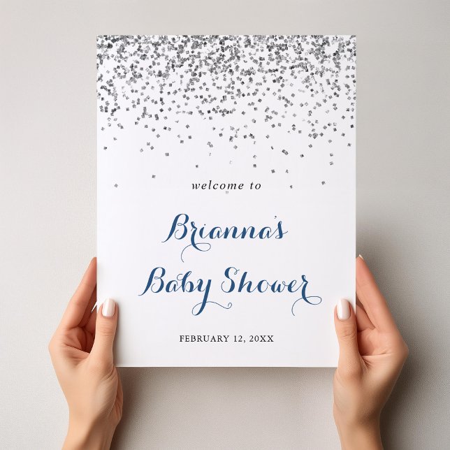 Affiche Baby shower minimaliste Silver Confetti Accueil (Créateur téléchargé)