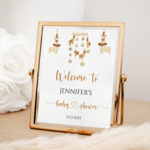 Affiche Baby shower mobile Boho Llama Bienvenue