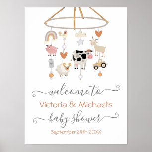 Affiche Baby shower mobile pour animaux de ferme