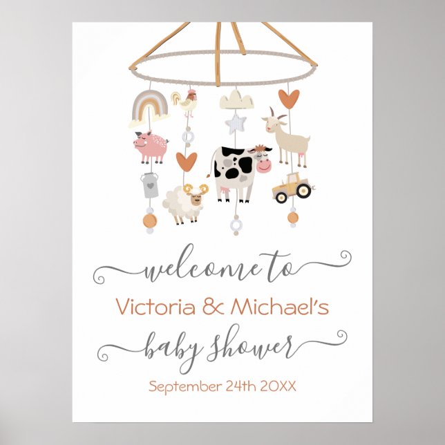 Affiche Baby shower mobile pour animaux de ferme (Devant)