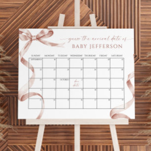 Affiche Baby shower Mocha Bow Guides Date d'échéance Calen