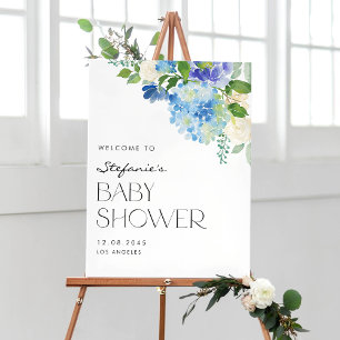 Affiche Baby shower moderne Blue Hydrangea Fleurs Accueil