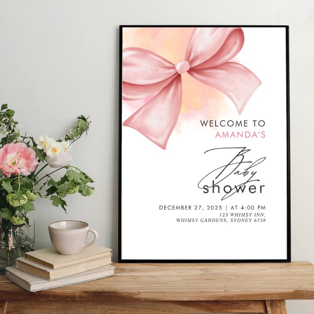 Affiche Baby shower moderne Bow rose (Créateur téléchargé)