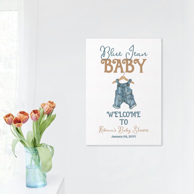 Affiche Baby shower moderne Denim Boy Blue Jean (Créateur téléchargé)