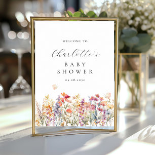 Affiche Baby shower moderne et fleur sauvage Accueil