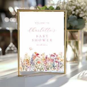 Affiche Baby shower moderne et fleur sauvage Accueil