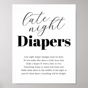 Affiche Baby shower moderne "Late Night Diaper"