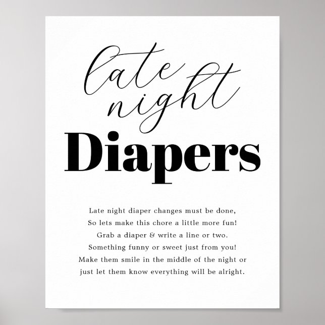 Affiche Baby shower moderne "Late Night Diaper" (Devant)