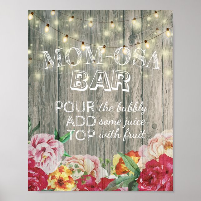 Affiche Baby shower MOM-OSA BAR SIGNE Fleurs Lumières en b (Devant)