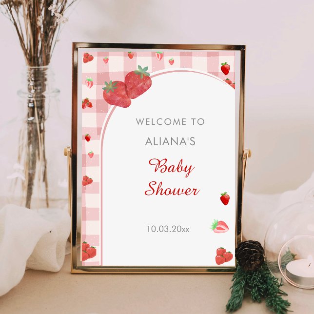 Affiche Baby shower Motif Berry Sweet Rose Checered (Créateur téléchargé)