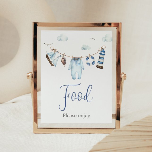 Affiche Baby shower Nautical Ahoy (Nautical Sailor Ahoy Baby Shower Food Sign)