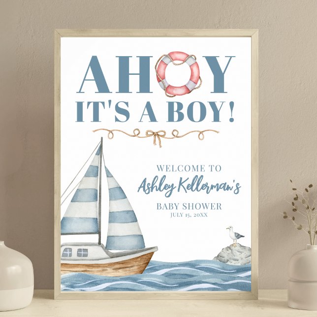Affiche Baby shower Nautical Ocean Boy (Nautical Ocean Boy Baby Shower Poster)