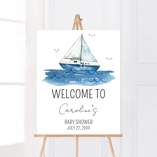 Affiche Baby shower nautique Bienvenue (Ahoy It’s A Boy Baby Shower Welcome Sign)