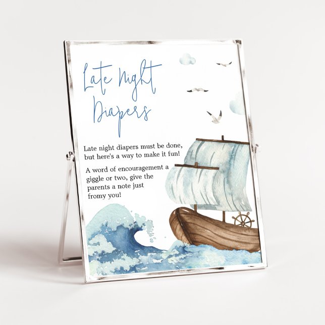 Affiche Baby shower nautique Diaports de nuit tardifs (Ahoy It's A Boy Baby Shower Late Night Diapers Sign)