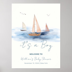 Affiche Baby shower nautique minimaliste Accueil