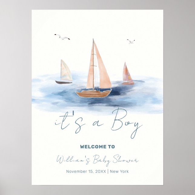 Affiche Baby shower nautique minimaliste Accueil (Devant)