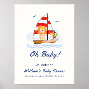 Affiche Baby shower nautique Wild Lion Bienvenue