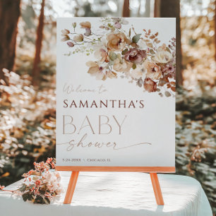 Affiche Baby shower neutre à fleurs d'automne bienvenue