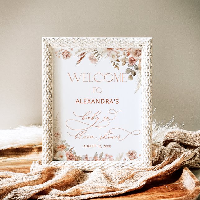 Affiche Baby shower neutre en laiton Boho Pampas (Créateur téléchargé)