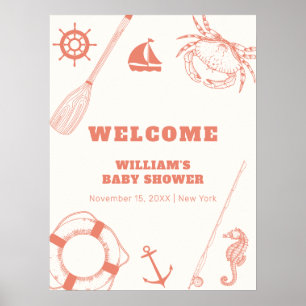 Affiche Baby shower Neutre Nautique Pêcheur Boy Bienvenue