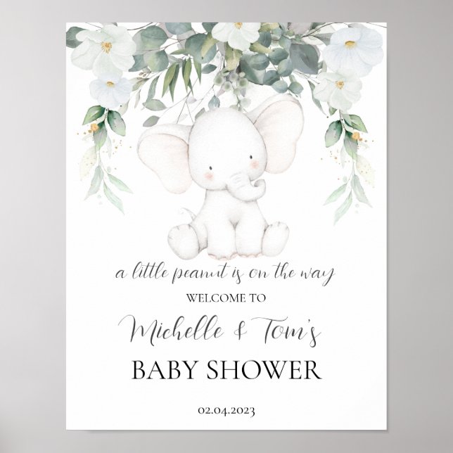 Affiche Baby shower neutre pour les éléphants (Devant)
