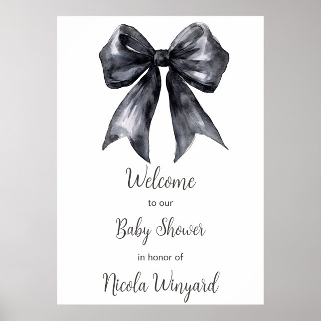 Affiche Baby shower noir Coquette Bow (Devant)