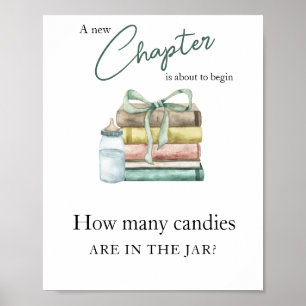 Affiche Baby shower nouveau chapitre - Combien de bonbons