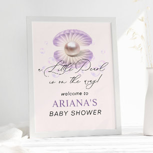 Affiche Baby shower Océanique Little Pearl Purple Shell