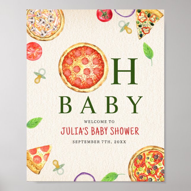 Affiche Baby shower Oh Baby Pizza + Pacificateurs (Devant)